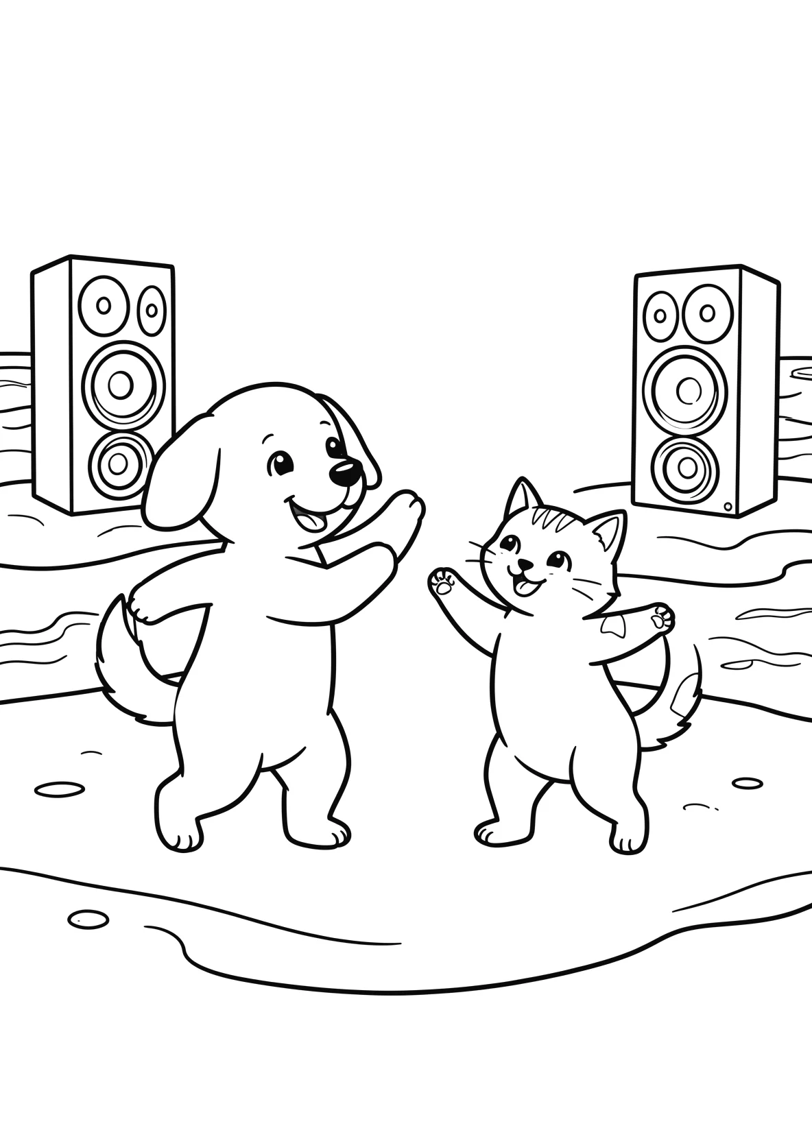 Ausmalbild Hund und eine Katze - Ausmalbild aus der Kategorie Tiere - kostenlos ausdrucken