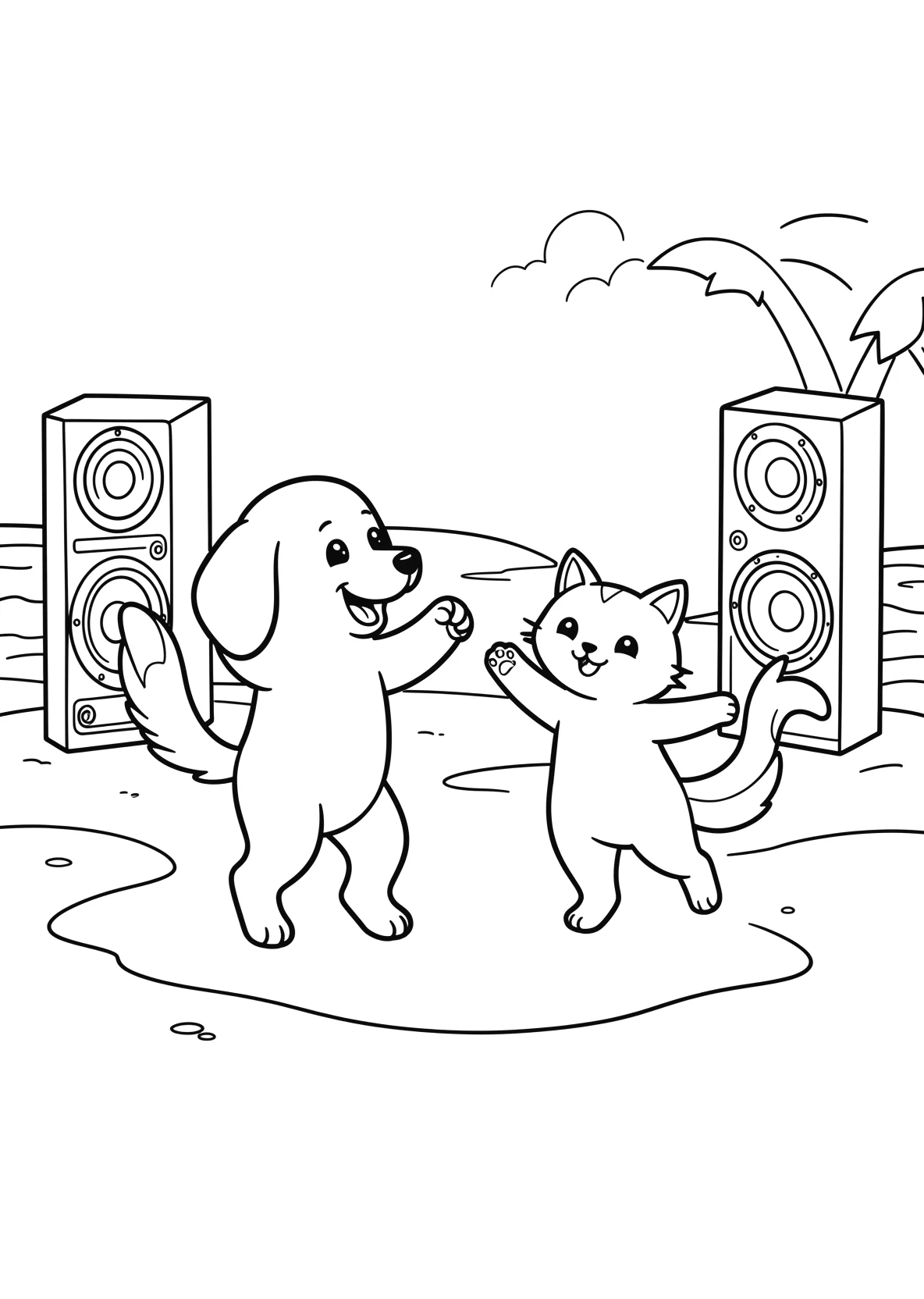 Ausmalbild Hund und eine Katze - Ausmalbild aus der Kategorie Tiere - kostenlos ausdrucken