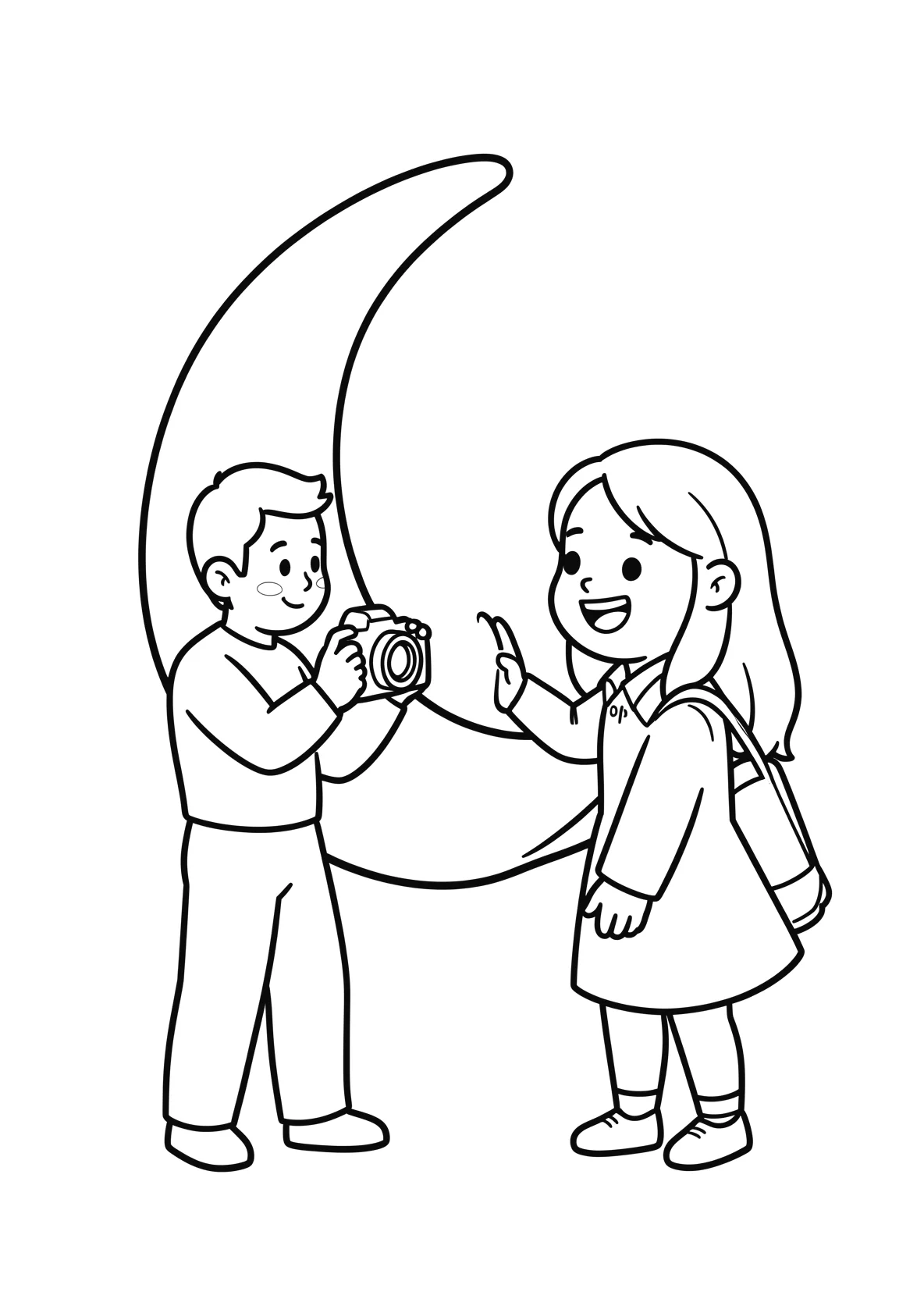Ausmalbild Fotograf und ein Model fotografieren einen Mond - Ausmalbild aus der Kategorie Berufe - kostenlos ausdrucken