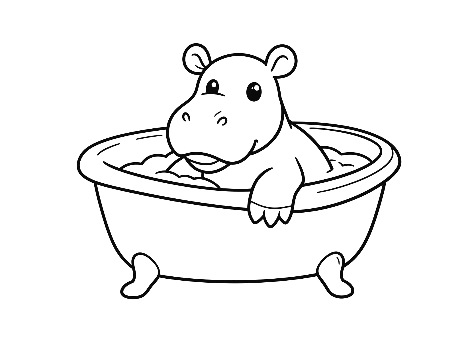 Ausmalbild Nilpferd in der Badewanne - Ausmalbild aus der Kategorie Tiere - kostenlos ausdrucken