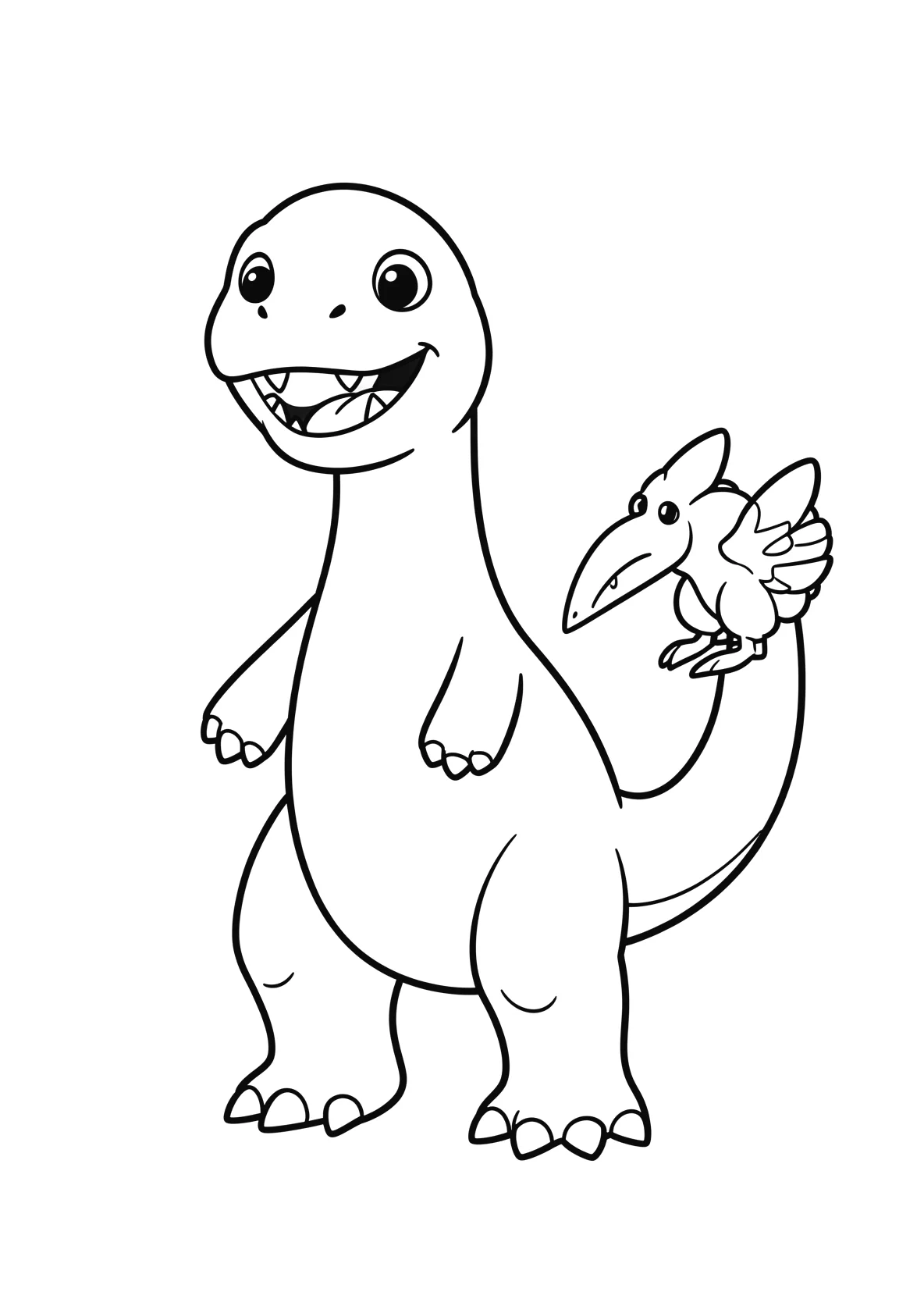 Ausmalbild Freundlicher Dinosaurier mit großem Körper - Ausmalbild aus der Kategorie Tiere - kostenlos ausdrucken