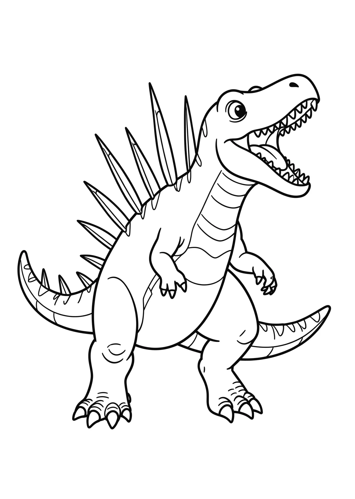 Ausmalbild Großer Spinosaurus mit langen Spinnenstacheln auf - Ausmalbild aus der Kategorie Tiere - kostenlos ausdrucken