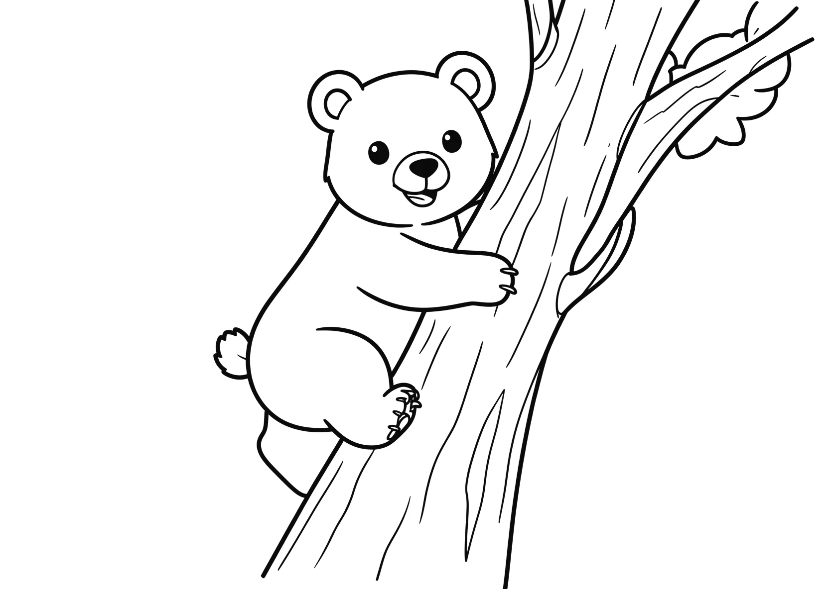 Ausmalbild Freundlicher Baer mit runden Ohren klettert auf - Ausmalbild aus der Kategorie Tiere - kostenlos ausdrucken