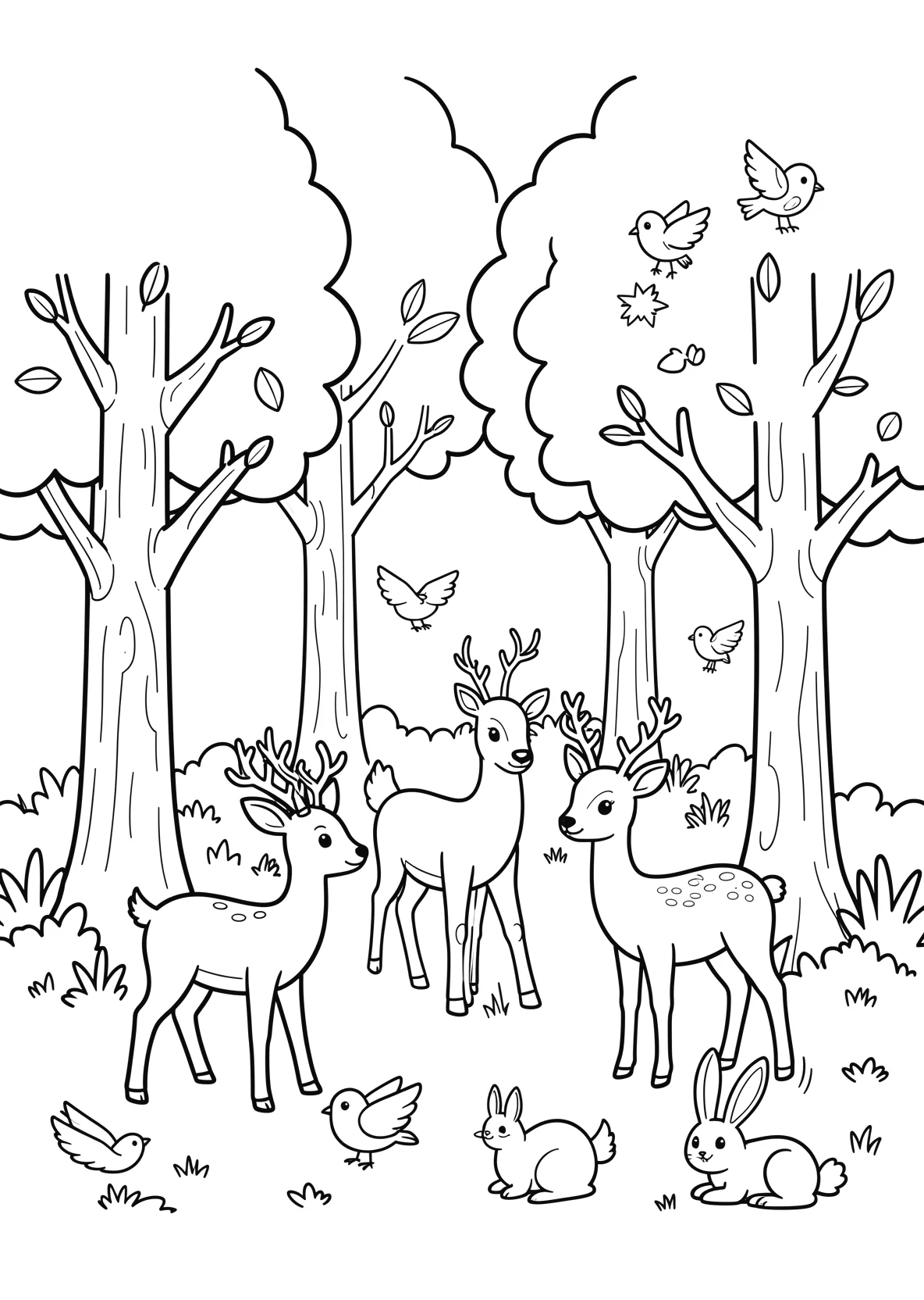 Ausmalbild Wald mit mehreren Baeumen - Ausmalbild aus der Kategorie Tiere - kostenlos ausdrucken