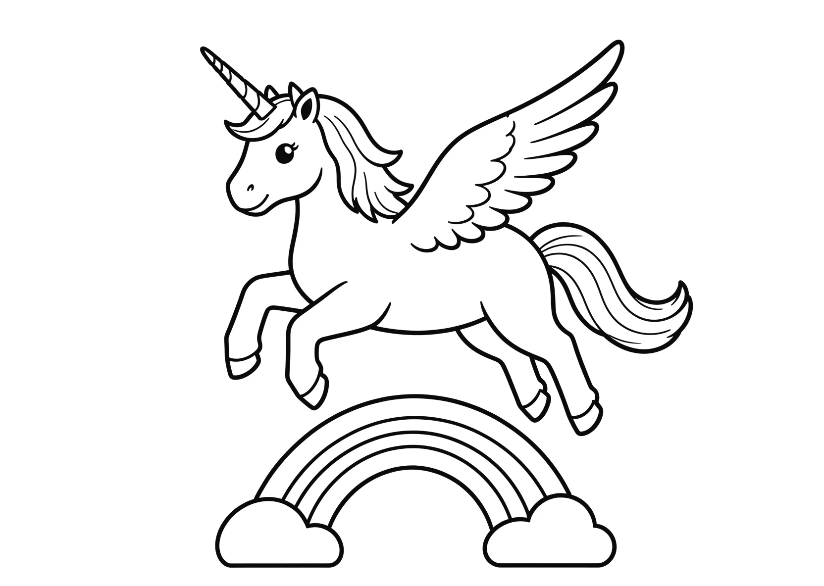 Ausmalbild Einhorn mit Flügeln - Ausmalbild aus der Kategorie Maerchen - kostenlos ausdrucken
