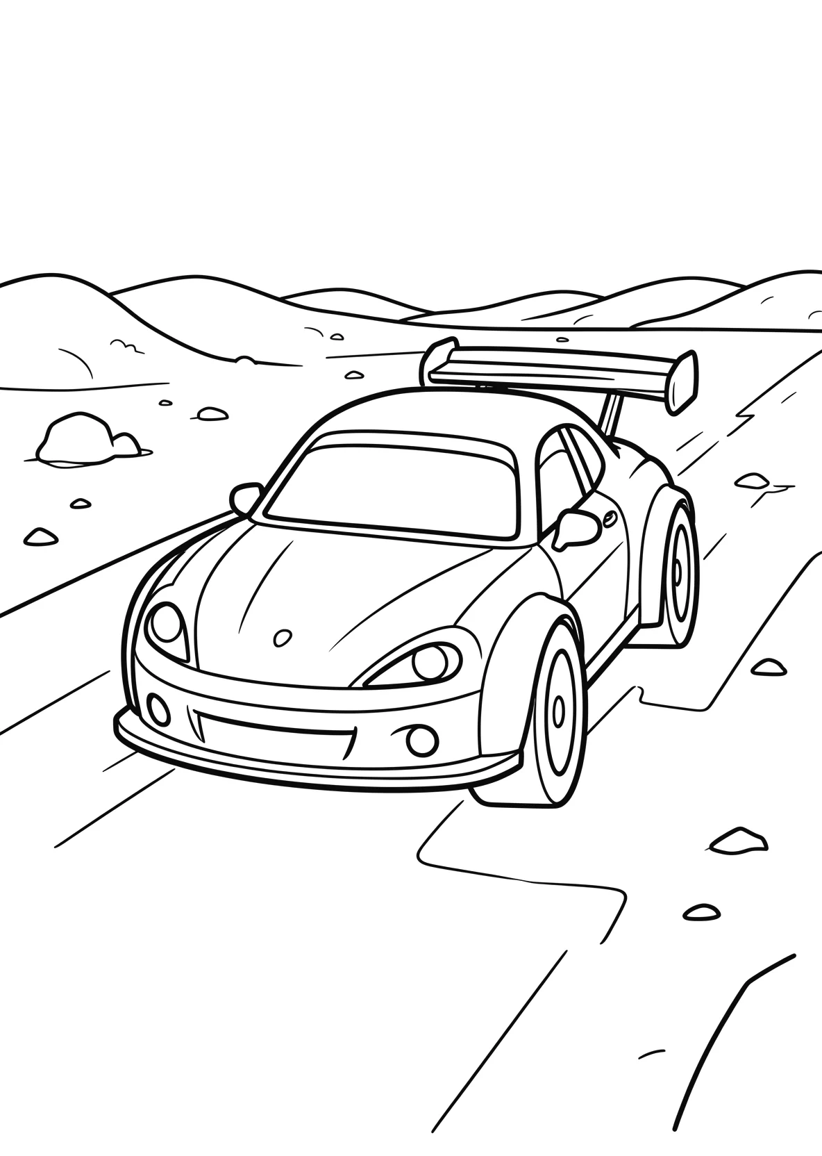 Ausmalbild Schnelles Rennauto mit großen Rädern - Ausmalbild aus der Kategorie Fahrzeuge - kostenlos ausdrucken