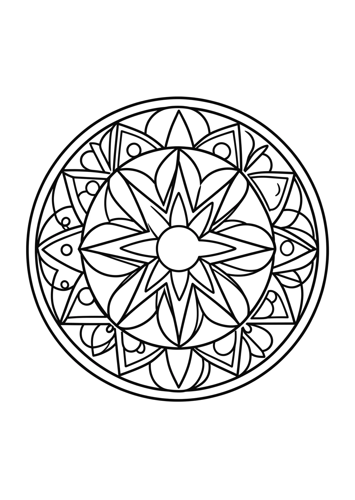 Ausmalbild Kreisförmiges Mandala mit symmetrischen Mustern - Ausmalbild aus der Kategorie Natur - kostenlos ausdrucken