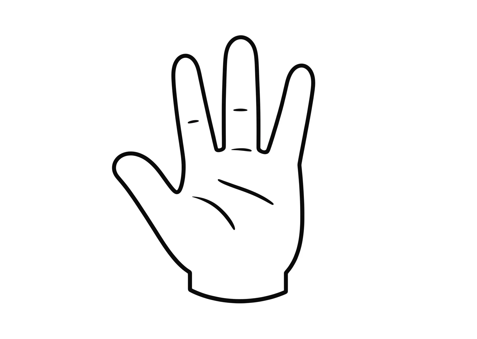 Ausmalbild Offene Hand mit drei deutlich getrennten Fingern - Ausmalbild aus der Kategorie Sonstiges - kostenlos ausdrucken