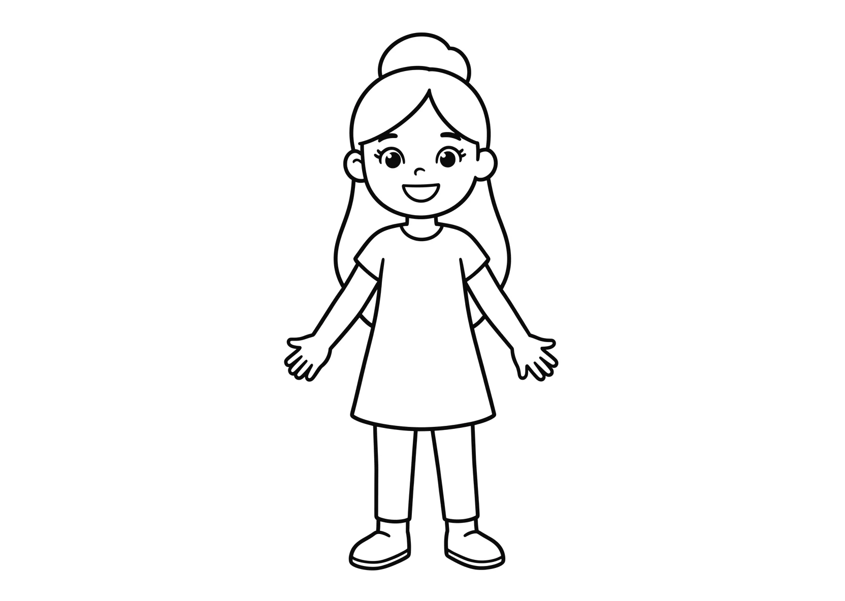 Ausmalbild Freundliches Maedchen mit langen Haaren in einer - Ausmalbild aus der Kategorie Sonstiges - kostenlos ausdrucken