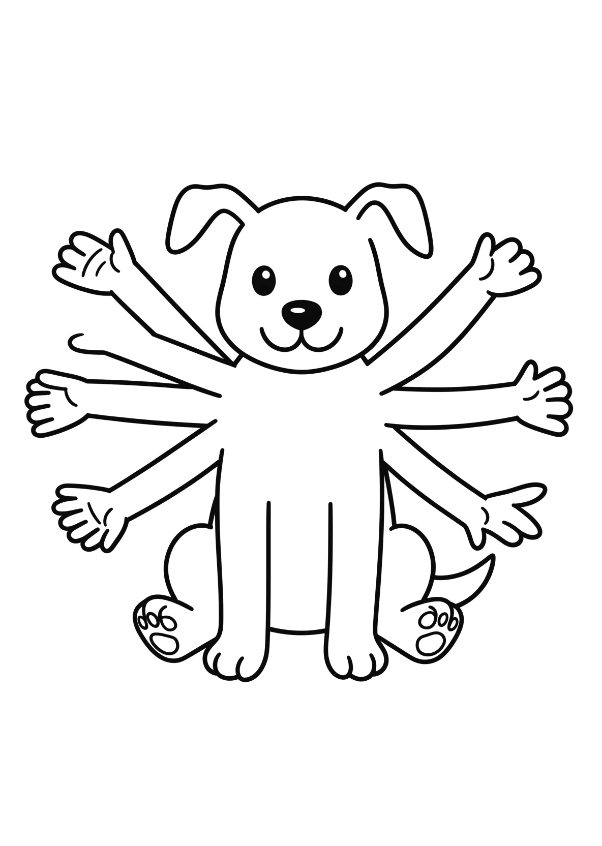 Ausmalbild Freundlicher Hund mit acht langen Armen - Ausmalbild aus der Kategorie Tiere - kostenlos ausdrucken