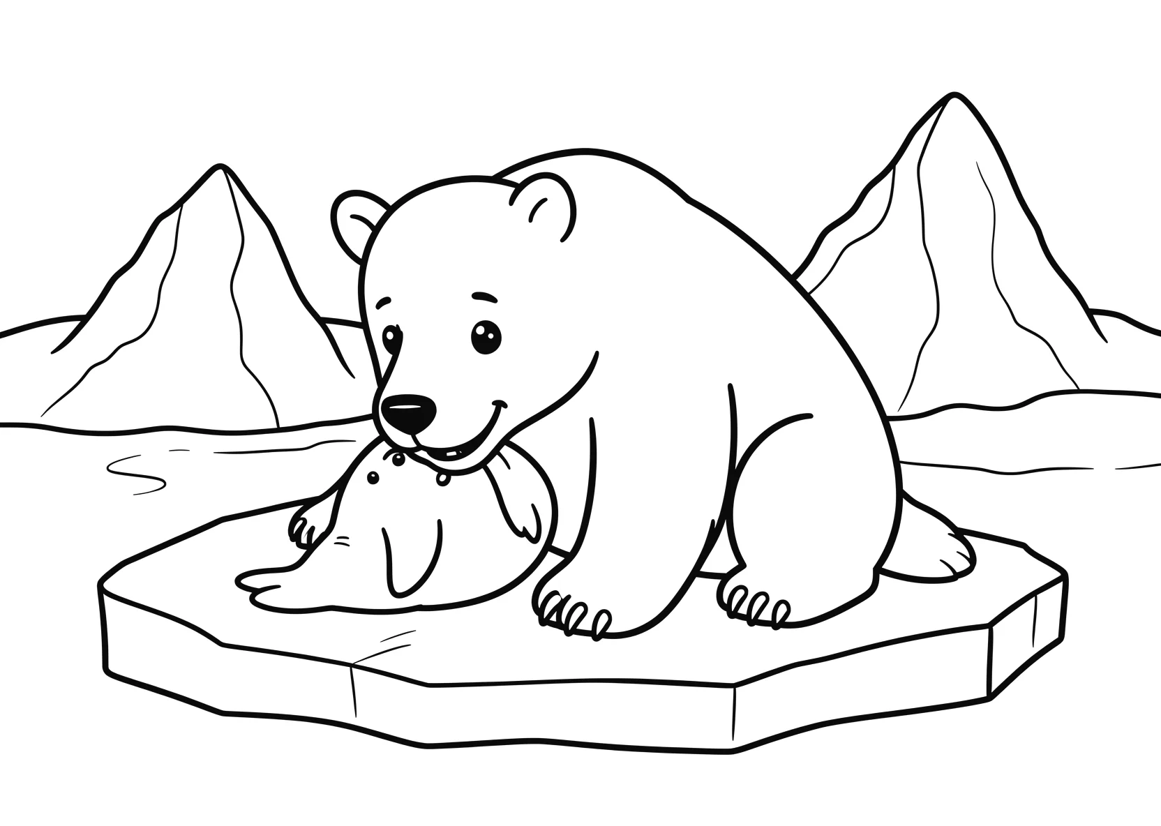 Ausmalbild Großer Eisbär sitzt auf einer Eischolle - Ausmalbild aus der Kategorie Tiere - kostenlos ausdrucken