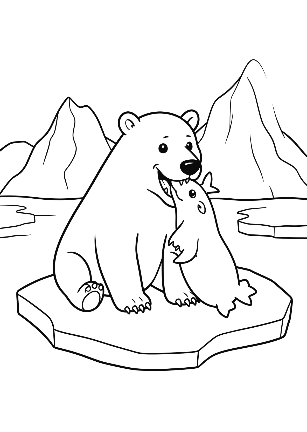 Ausmalbild Großer Eisbär sitzt auf einer Eischolle - Ausmalbild aus der Kategorie Tiere - kostenlos ausdrucken