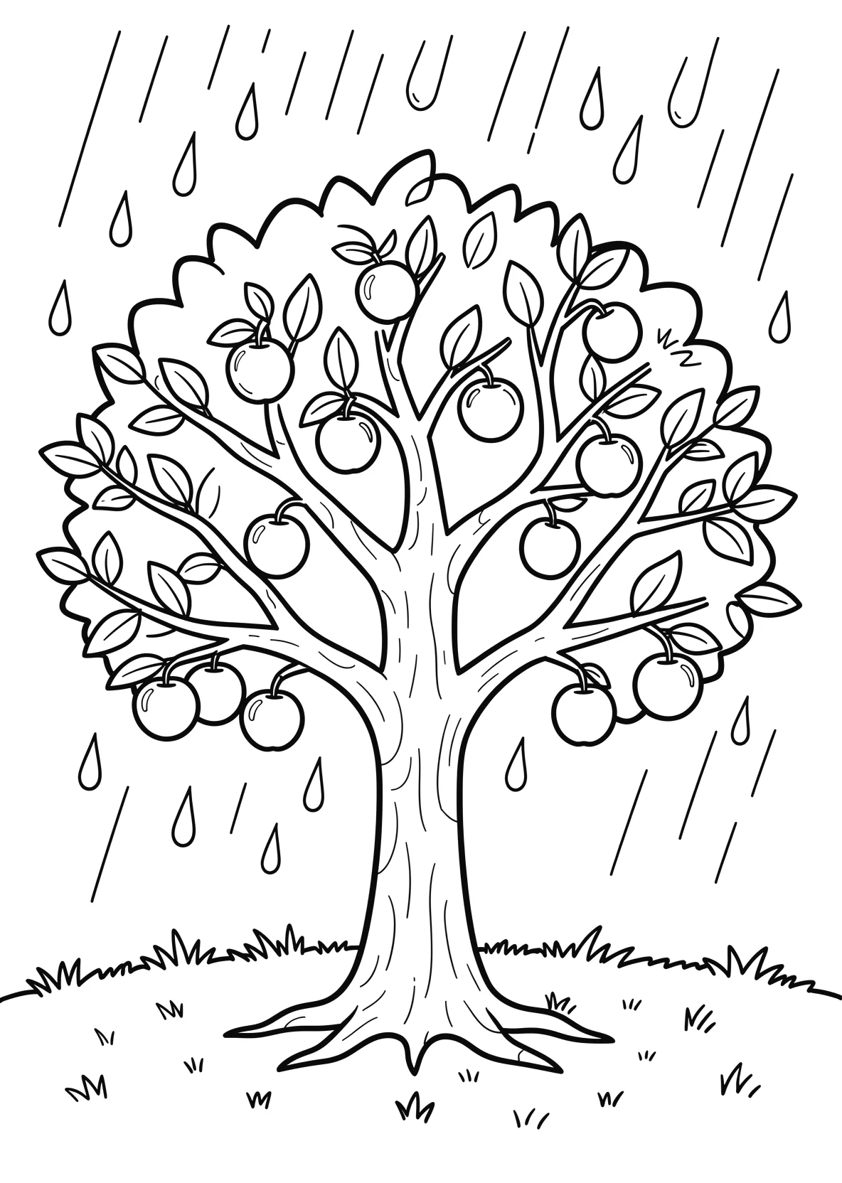 Ausmalbild Apfelbaum mit ausgebreiteten Ästen - Ausmalbild aus der Kategorie Natur - kostenlos ausdrucken