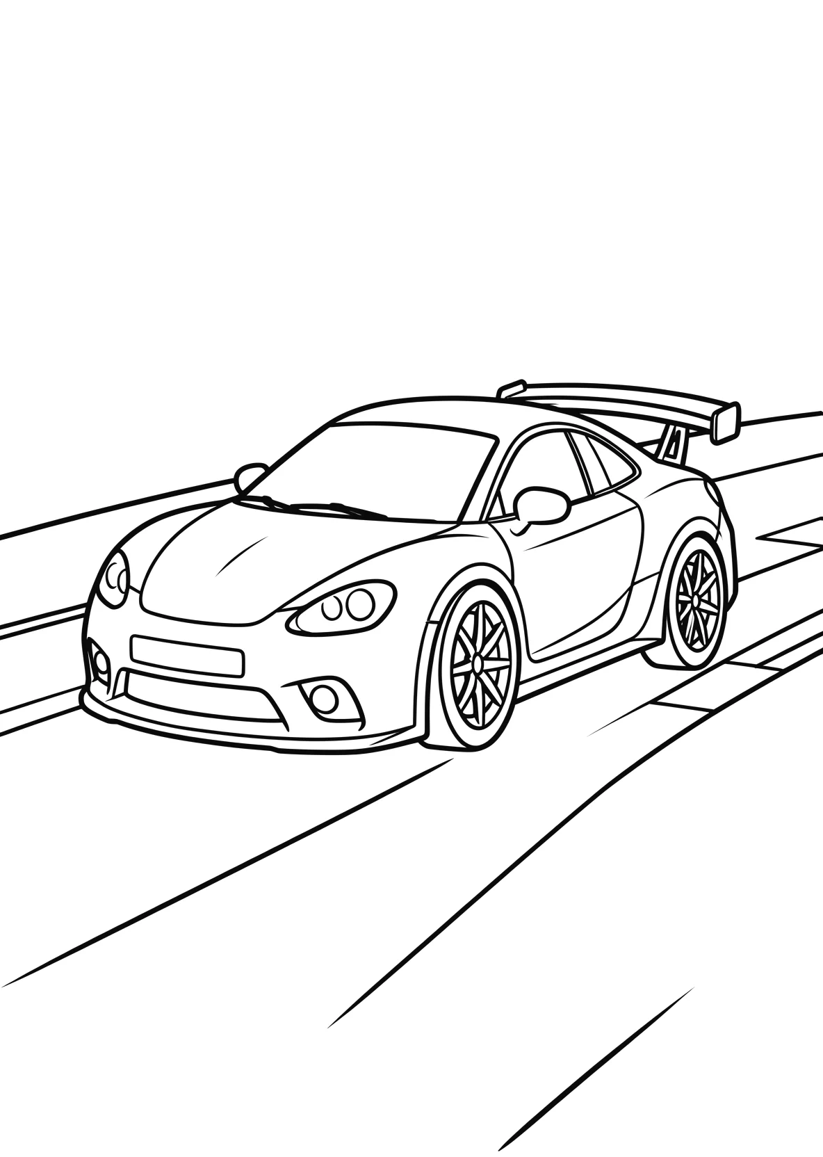 Ausmalbild Sportliches Auto mit Heckspoiler - Ausmalbild aus der Kategorie Fahrzeuge - kostenlos ausdrucken