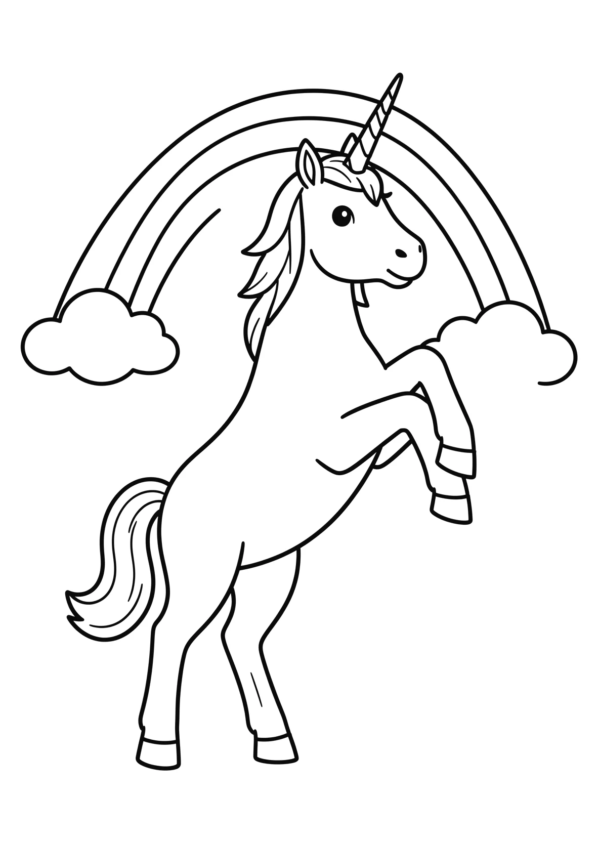 Ausmalbild Einhorn steigt auf die Hinterbeine für Vorschulkinder - kostenlos ausdrucken