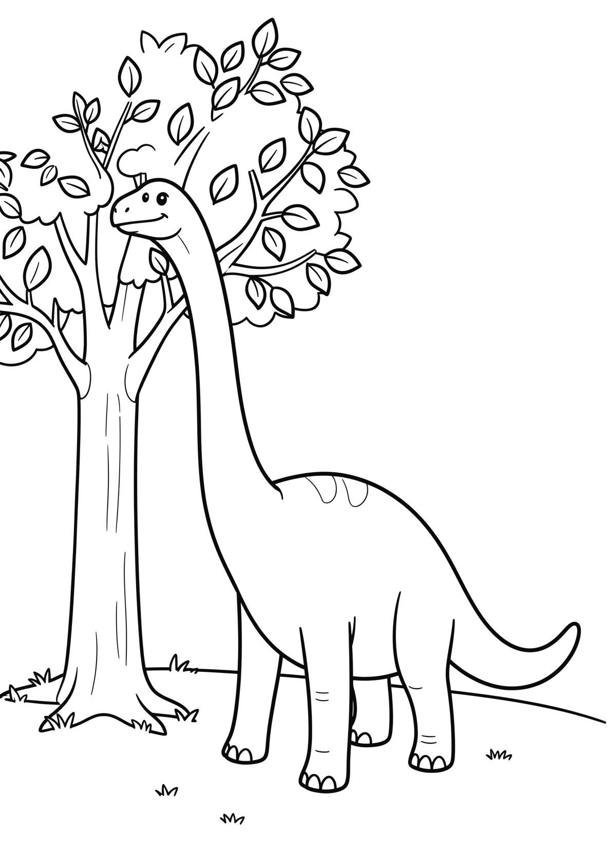Ausmalbild Langhals-Dinosaurier frisst Blätter für Vorschulkinder - kostenlos ausdrucken