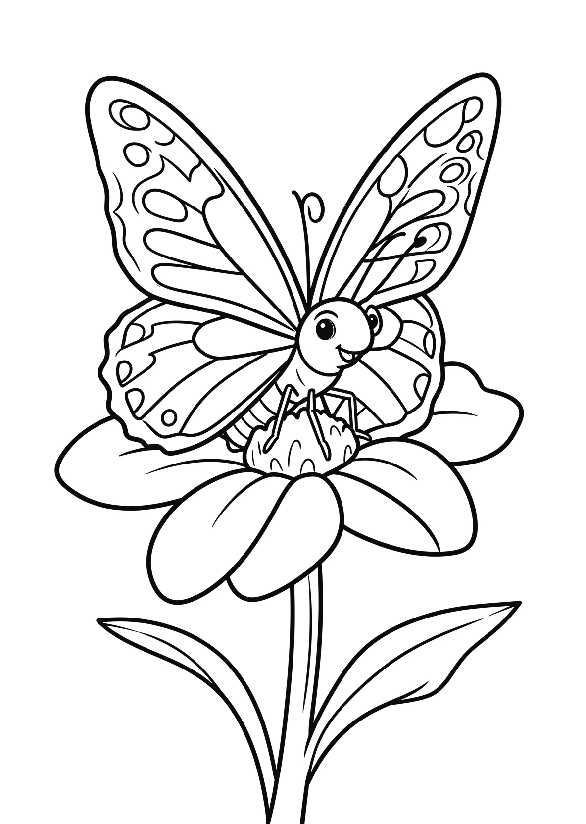 Ausmalbild Schmetterling auf einer Blume für Vorschulkinder - kostenlos ausdrucken