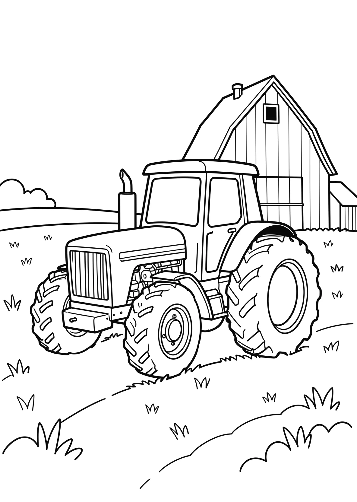 Ausmalbild Traktor auf dem Feld für Vorschulkinder - kostenlos ausdrucken