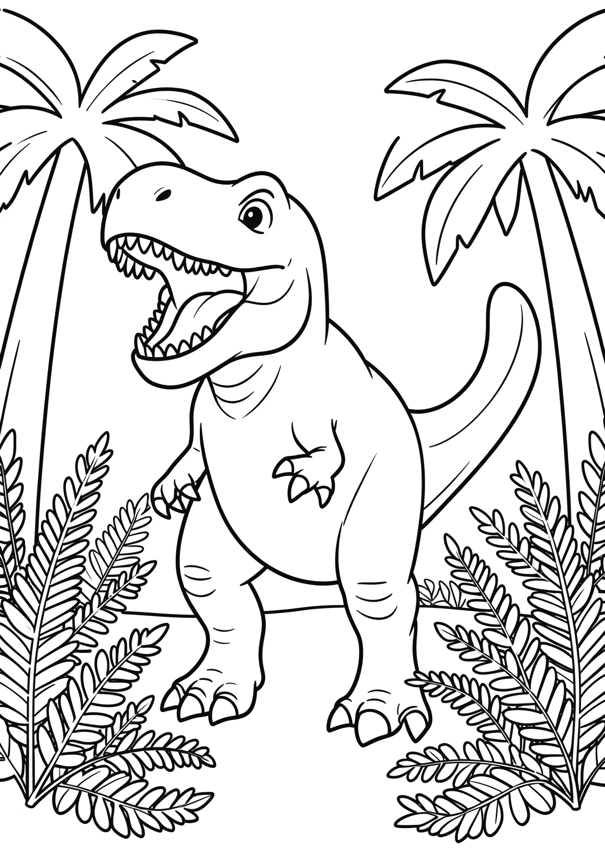 Ausmalbild T-Rex von unten gesehen für Vorschulkinder - kostenlos ausdrucken