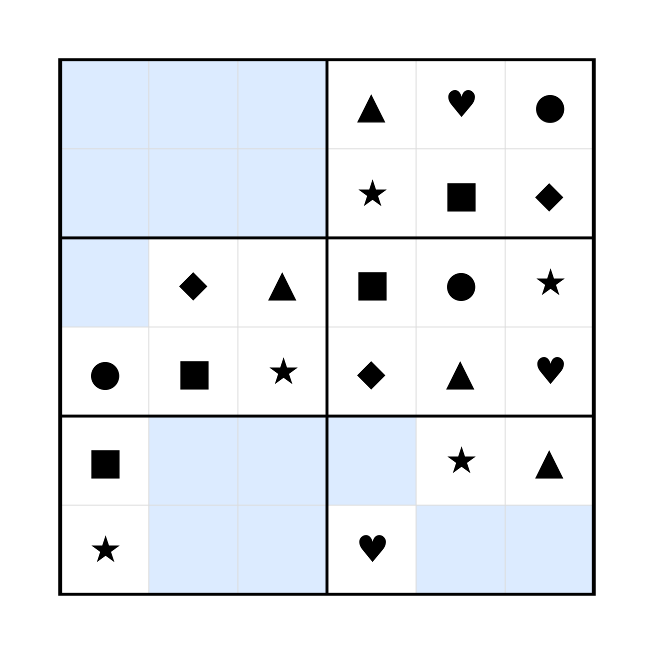 Sudoku-Rätsel Sudoku 6x6 (mittel) für Vorschule aus der Kategorie Sudoku - kostenlos ausdrucken