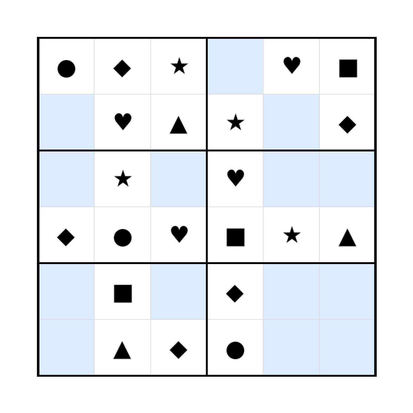 Sudoku-Rätsel Sudoku 6x6 (mittel) für Vorschule aus der Kategorie Sudoku - kostenlos ausdrucken