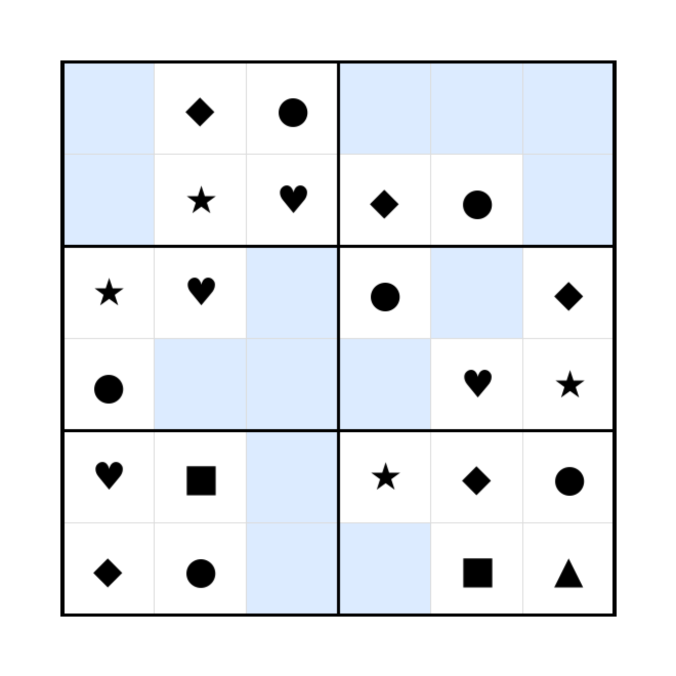 Sudoku-Rätsel Sudoku 6x6 (mittel) für Vorschule aus der Kategorie Sudoku - kostenlos ausdrucken