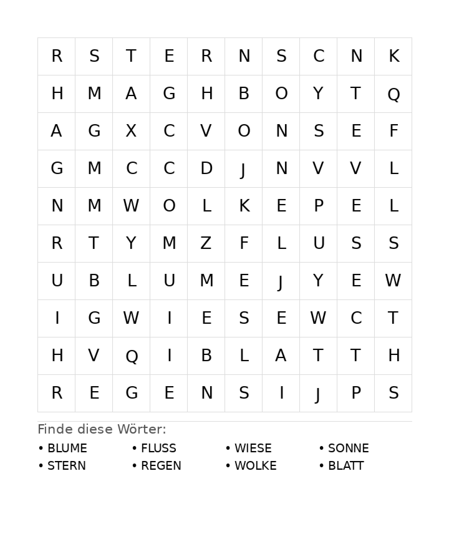 Wortsuchrätsel Wortsuchrätsel: Natur für Vorschule aus der Kategorie Wortsuchrätsel - kostenlos ausdrucken