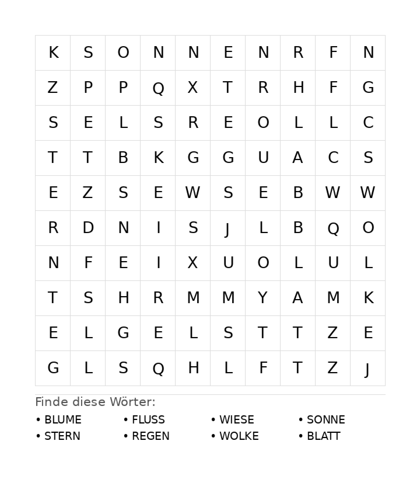 Wortsuchrätsel Wortsuchrätsel: Natur für Vorschule aus der Kategorie Wortsuchrätsel - kostenlos ausdrucken