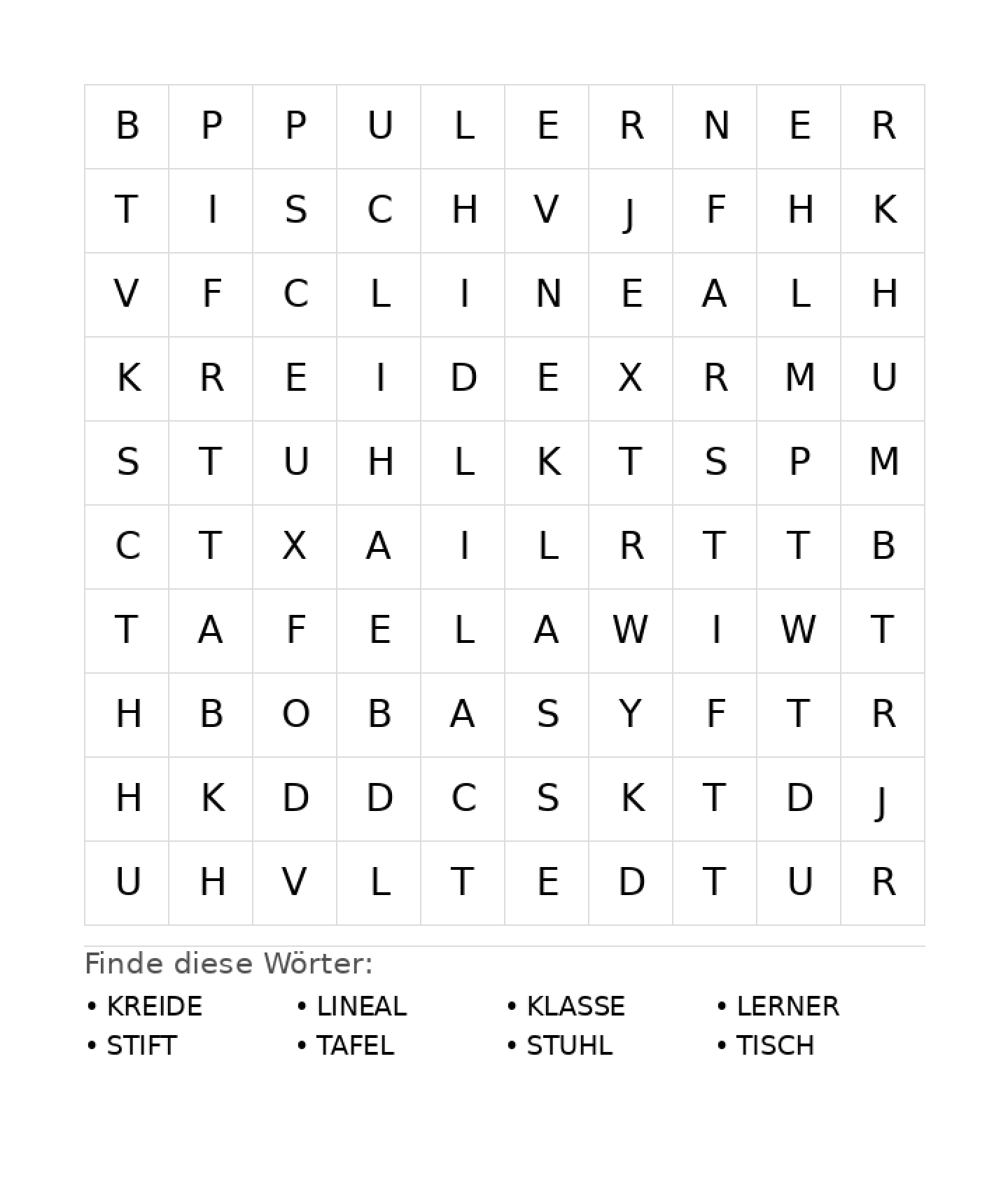 Wortsuchrätsel Wortsuchrätsel: Schule für Vorschule aus der Kategorie Wortsuchrätsel - kostenlos ausdrucken