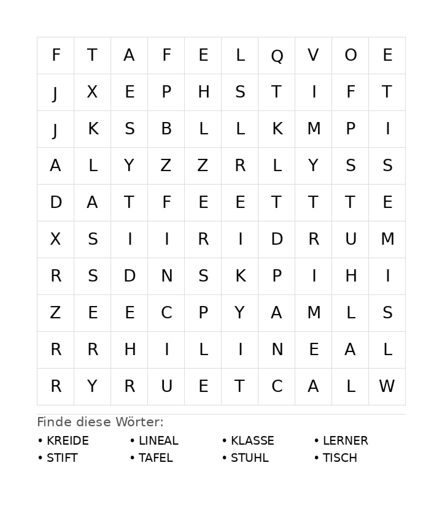 Wortsuchrätsel Wortsuchrätsel: Schule für Vorschule aus der Kategorie Wortsuchrätsel - kostenlos ausdrucken