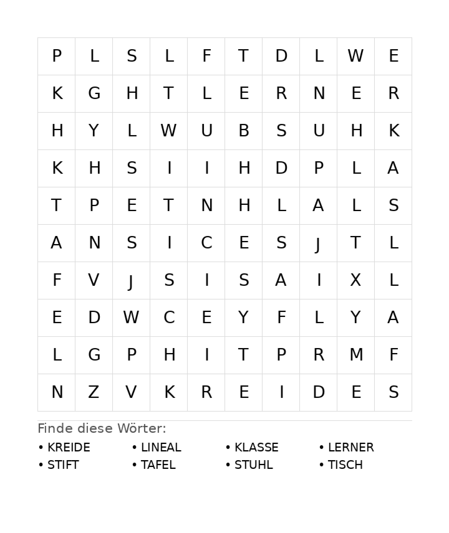 Wortsuchrätsel Wortsuchrätsel: Schule für Vorschule aus der Kategorie Wortsuchrätsel - kostenlos ausdrucken