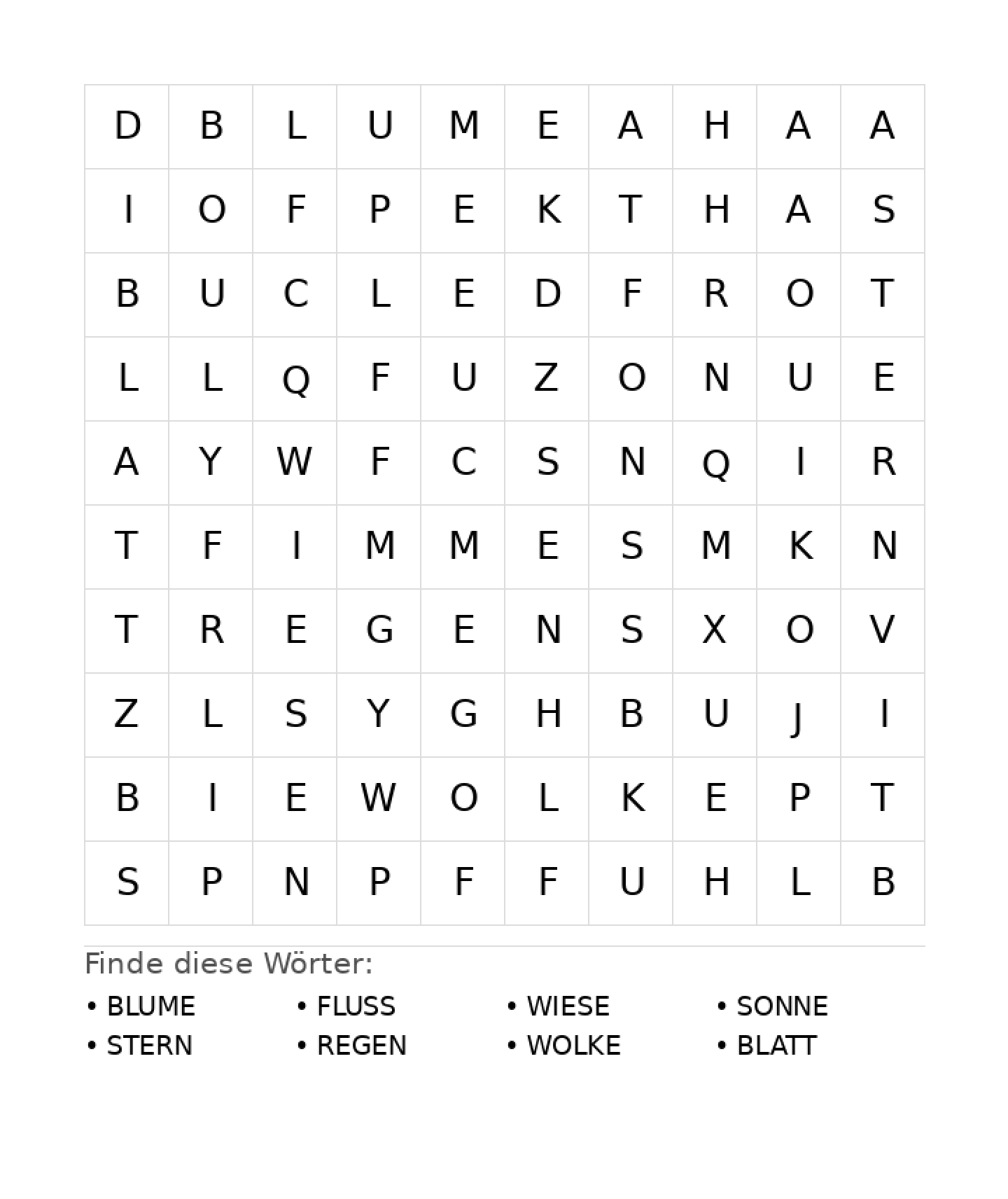 Wortsuchrätsel Wortsuchrätsel: Natur für Vorschule aus der Kategorie Wortsuchrätsel - kostenlos ausdrucken