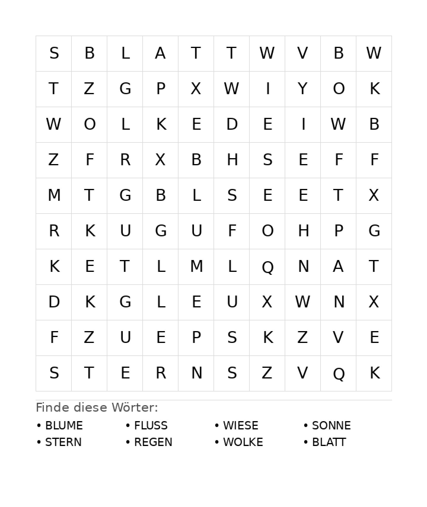 Wortsuchrätsel Wortsuchrätsel: Natur für Vorschule aus der Kategorie Wortsuchrätsel - kostenlos ausdrucken