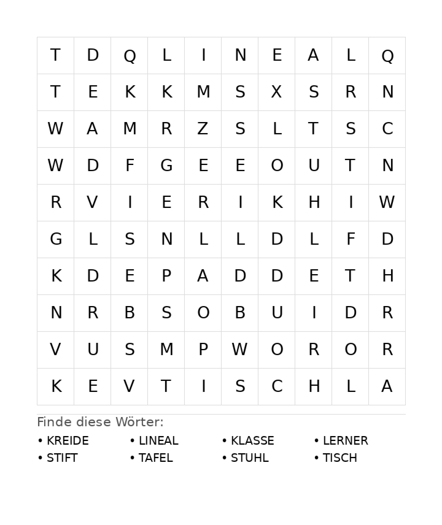 Wortsuchrätsel Wortsuchrätsel: Schule für Vorschule aus der Kategorie Wortsuchrätsel - kostenlos ausdrucken