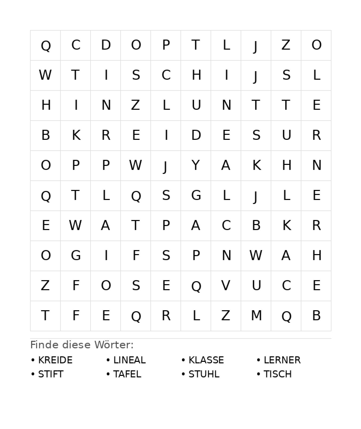 Wortsuchrätsel Wortsuchrätsel: Schule für Vorschule aus der Kategorie Wortsuchrätsel - kostenlos ausdrucken