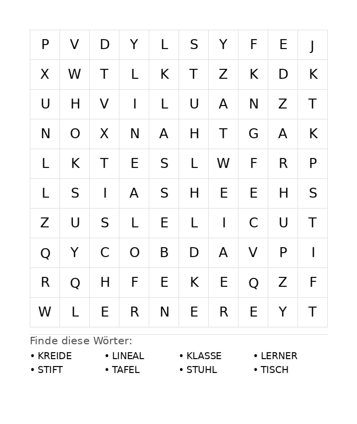 Wortsuchrätsel Wortsuchrätsel: Schule für Vorschule aus der Kategorie Wortsuchrätsel - kostenlos ausdrucken