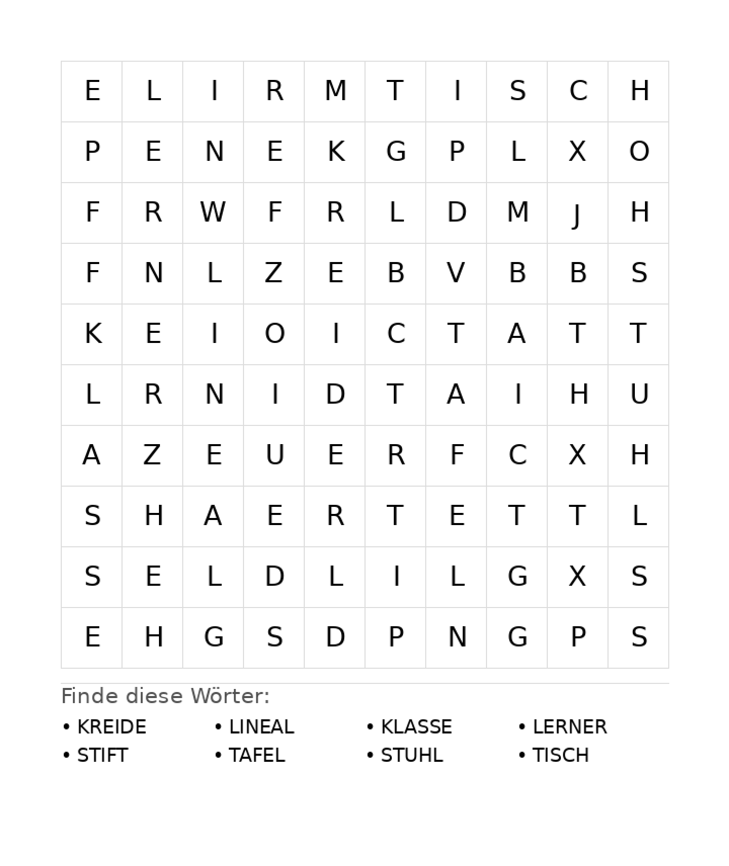 Wortsuchrätsel Wortsuchrätsel: Schule für Vorschule aus der Kategorie Wortsuchrätsel - kostenlos ausdrucken