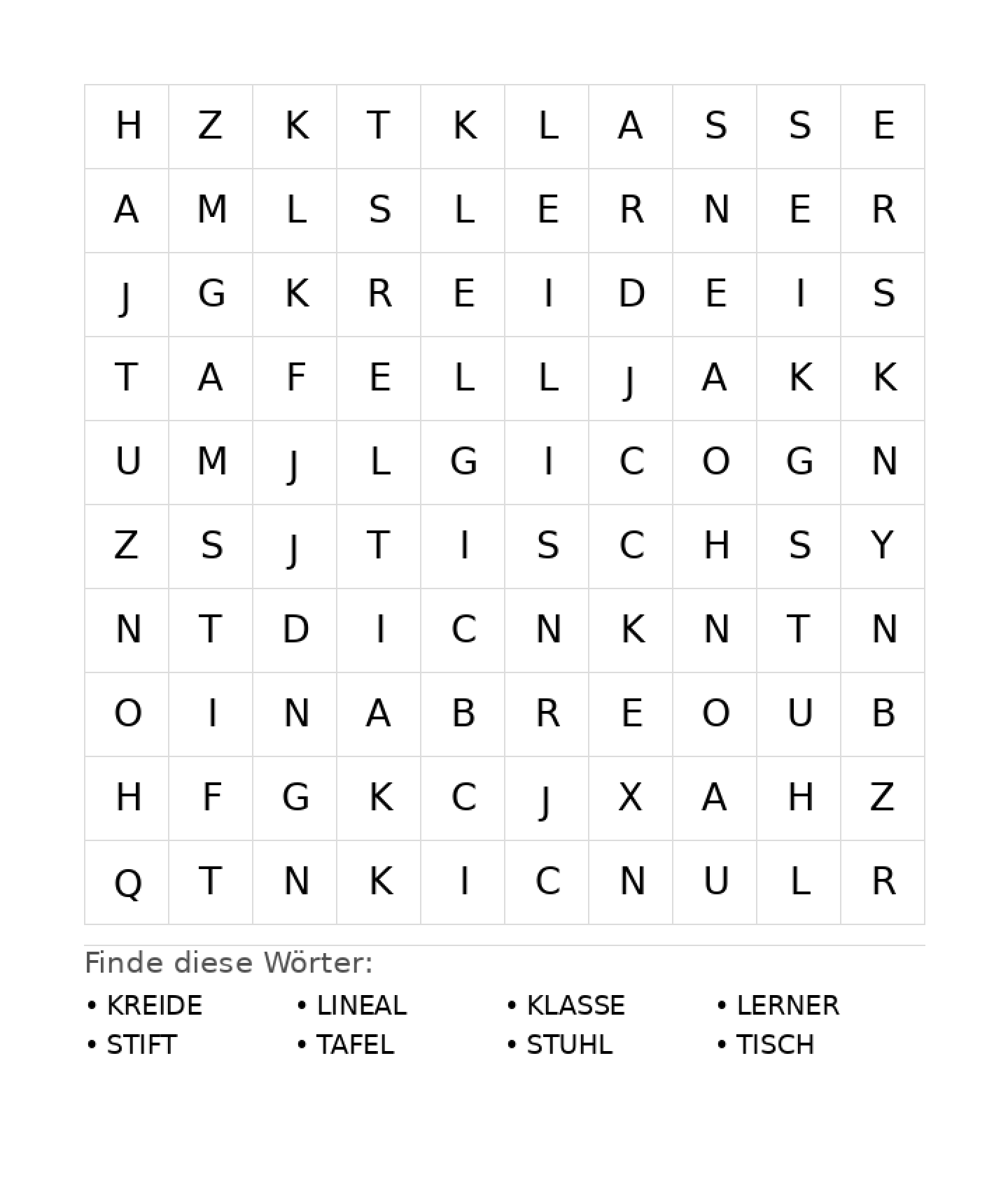 Wortsuchrätsel Wortsuchrätsel: Schule für Vorschule aus der Kategorie Wortsuchrätsel - kostenlos ausdrucken