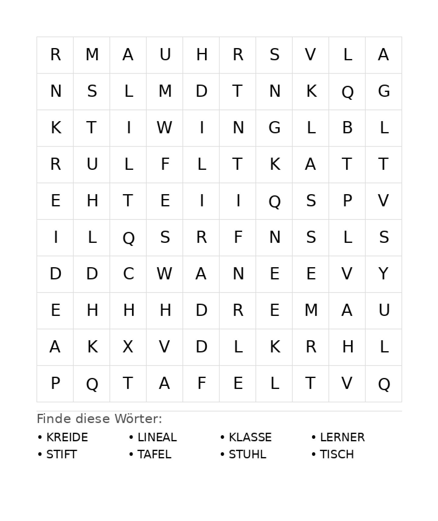Wortsuchrätsel Wortsuchrätsel: Schule für Vorschule aus der Kategorie Wortsuchrätsel - kostenlos ausdrucken