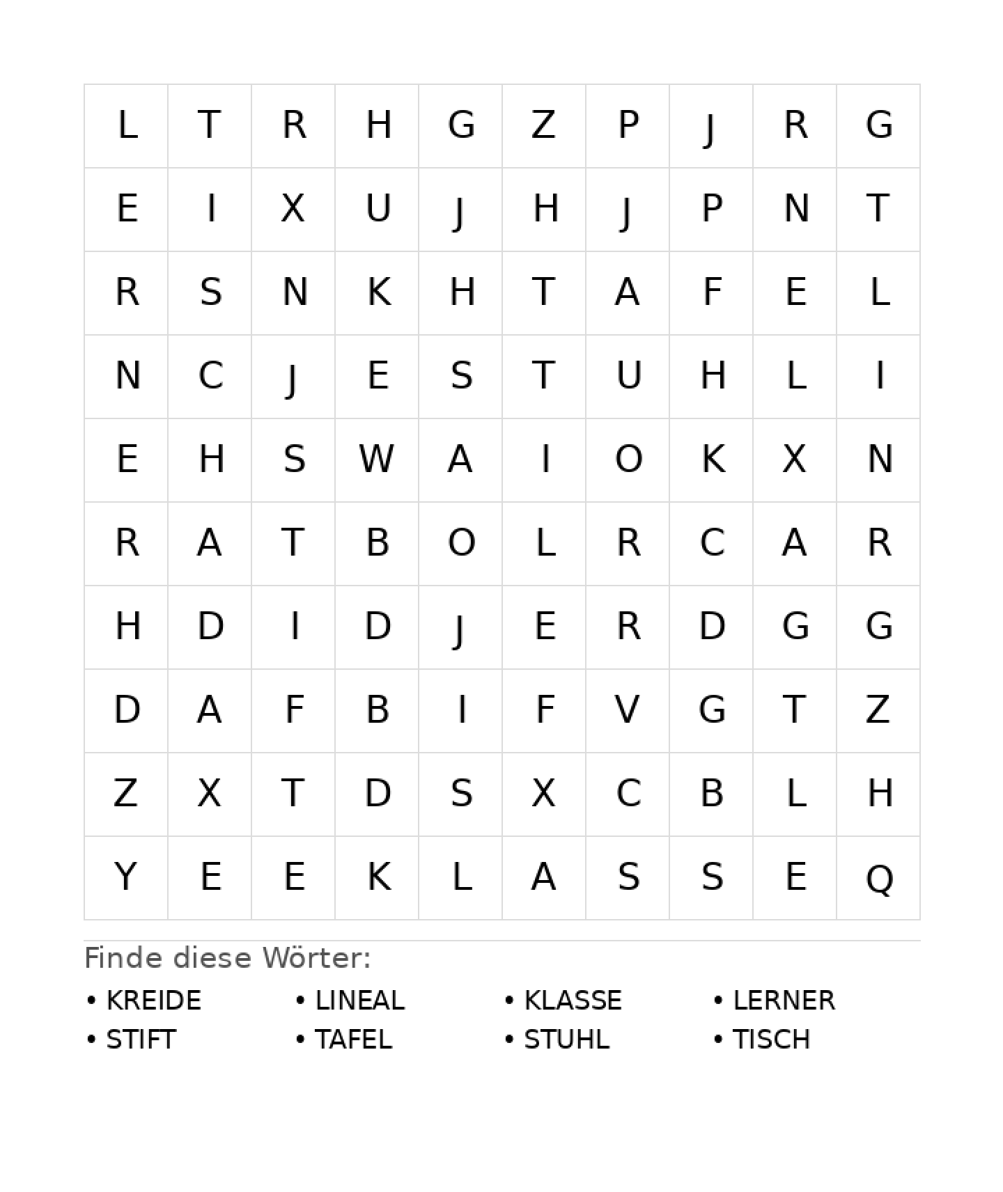 Wortsuchrätsel Wortsuchrätsel: Schule für Vorschule aus der Kategorie Wortsuchrätsel - kostenlos ausdrucken
