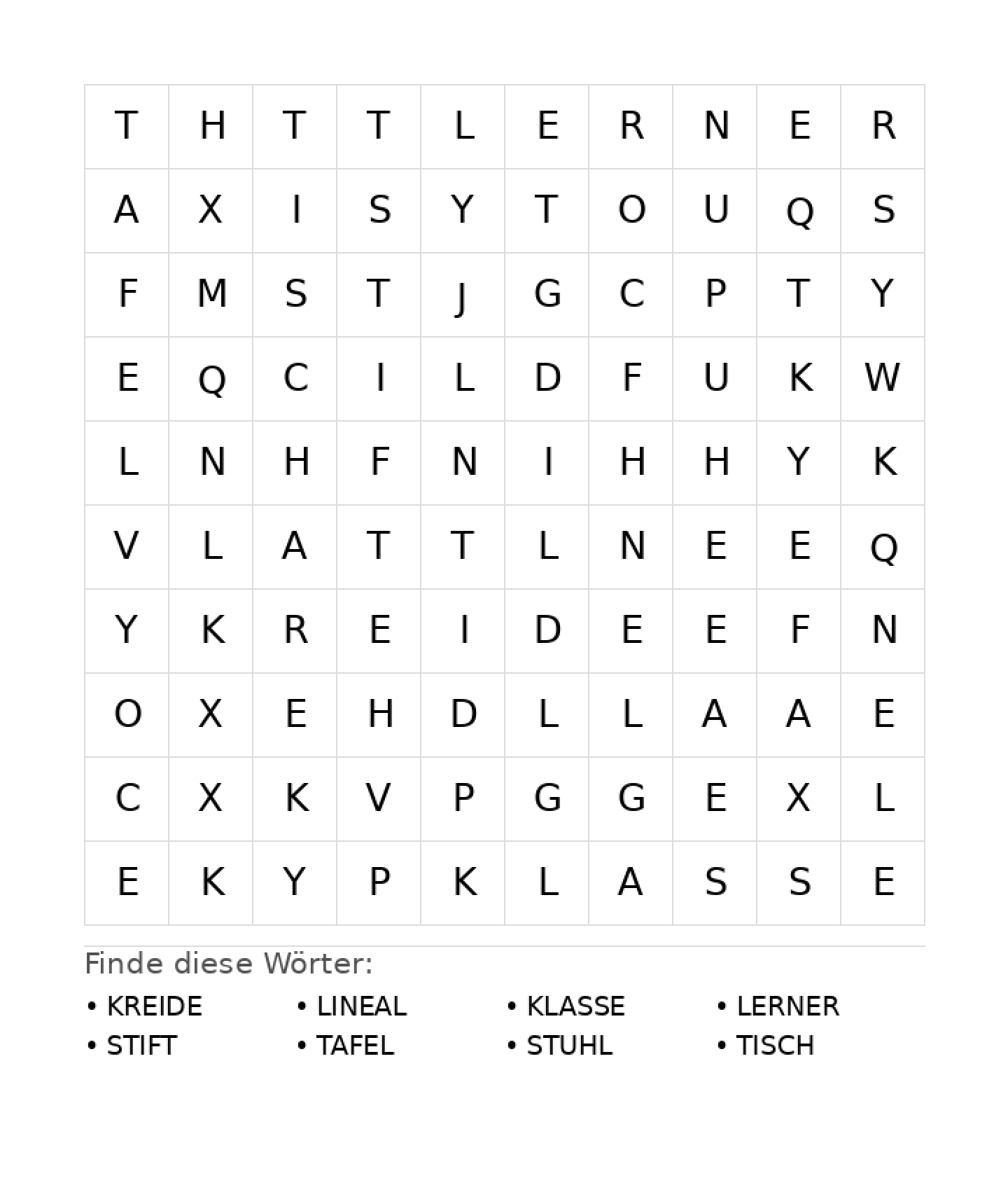 Wortsuchrätsel Wortsuchrätsel: Schule für Vorschule aus der Kategorie Wortsuchrätsel - kostenlos ausdrucken