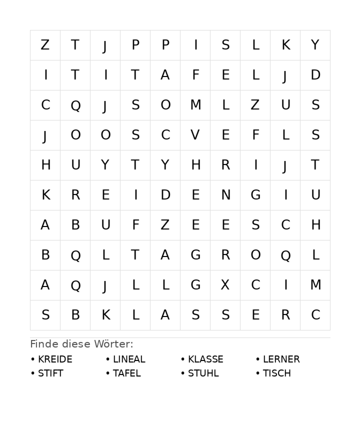 Wortsuchrätsel Wortsuchrätsel: Schule für Vorschule aus der Kategorie Wortsuchrätsel - kostenlos ausdrucken