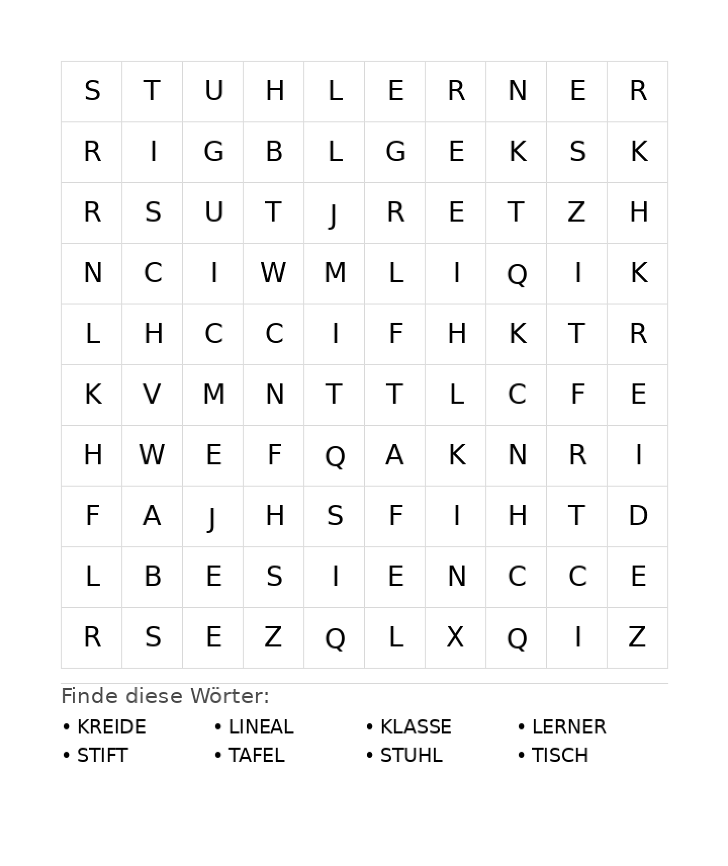 Wortsuchrätsel Wortsuchrätsel: Schule für Vorschule aus der Kategorie Wortsuchrätsel - kostenlos ausdrucken