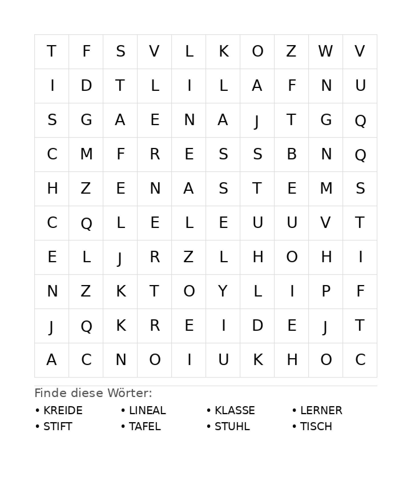 Wortsuchrätsel Wortsuchrätsel: Schule für Vorschule aus der Kategorie Wortsuchrätsel - kostenlos ausdrucken