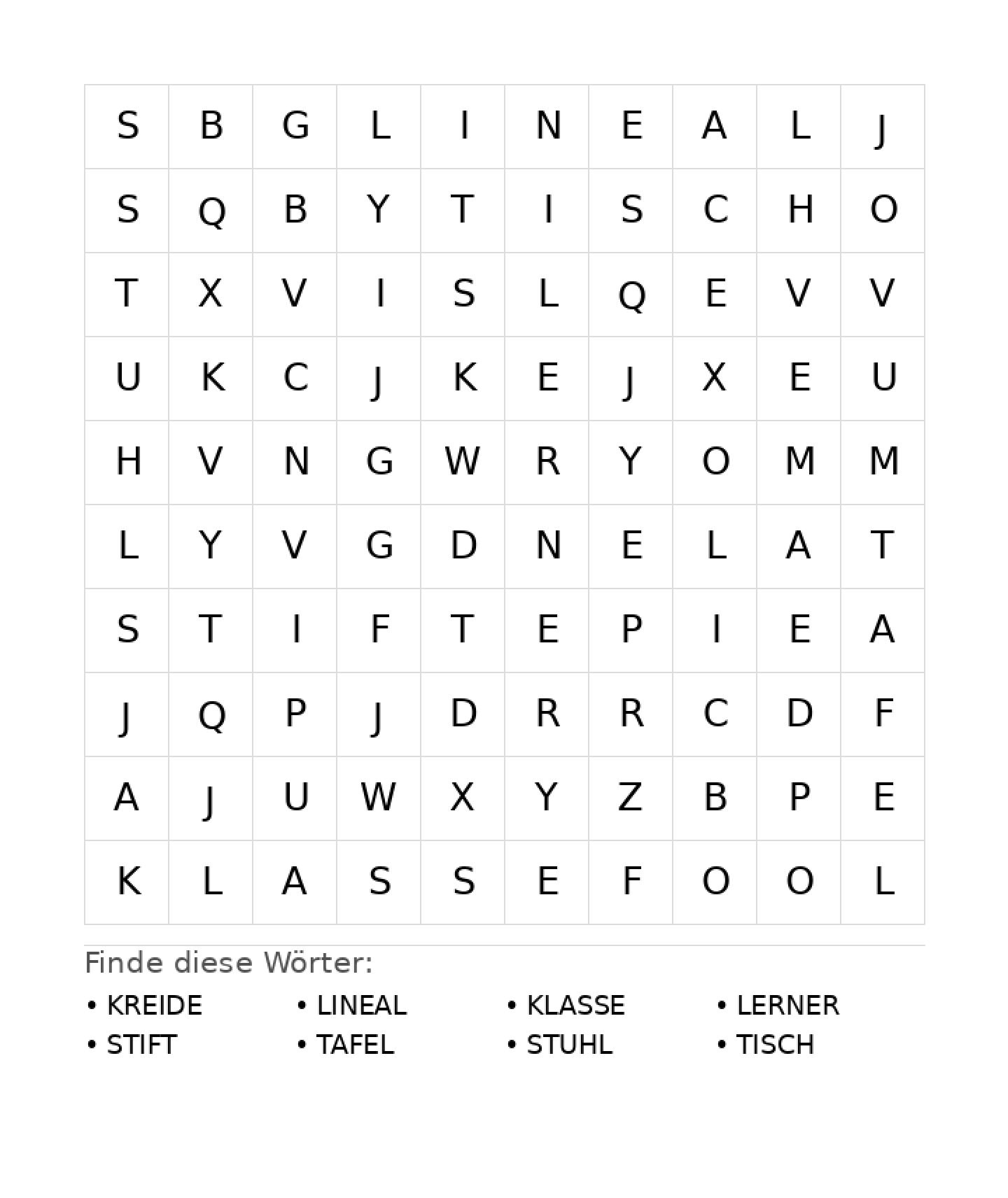 Wortsuchrätsel Wortsuchrätsel: Schule für Vorschule aus der Kategorie Wortsuchrätsel - kostenlos ausdrucken