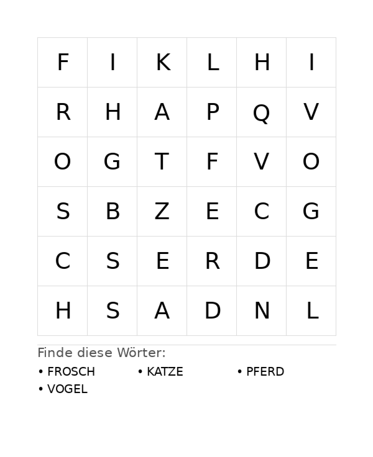 Wortsuchrätsel Wortsuchrätsel: Tiere für Vorschule aus der Kategorie Wortsuchrätsel - kostenlos ausdrucken