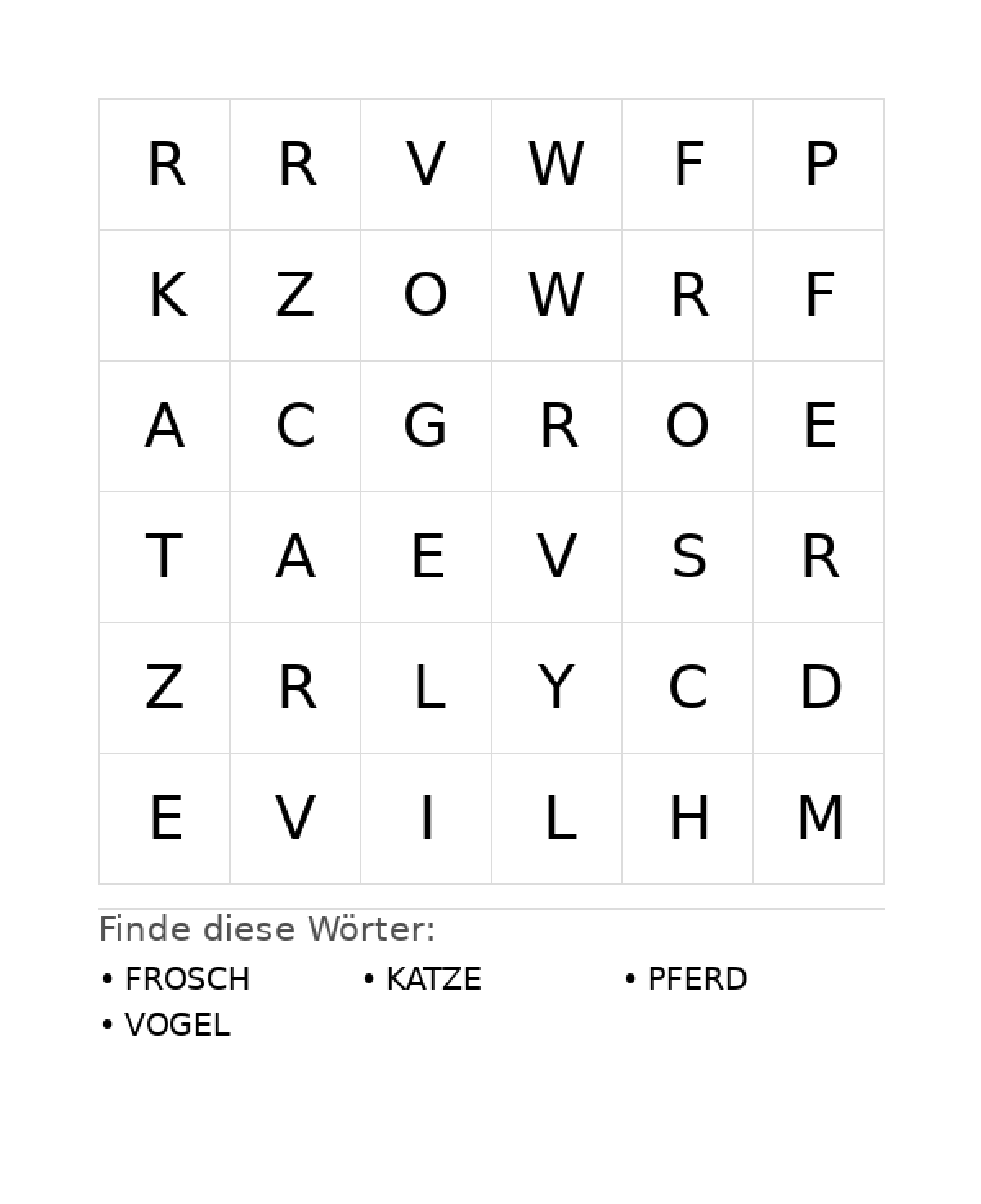 Wortsuchrätsel Wortsuchrätsel: Tiere für Vorschule aus der Kategorie Wortsuchrätsel - kostenlos ausdrucken