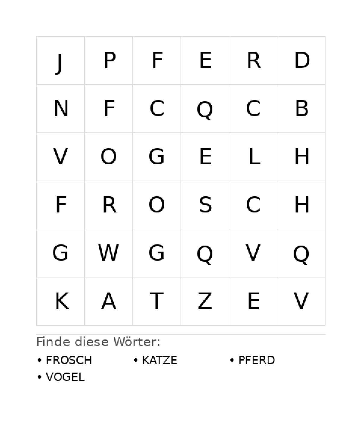 Wortsuchrätsel Wortsuchrätsel: Tiere für Vorschule aus der Kategorie Wortsuchrätsel - kostenlos ausdrucken