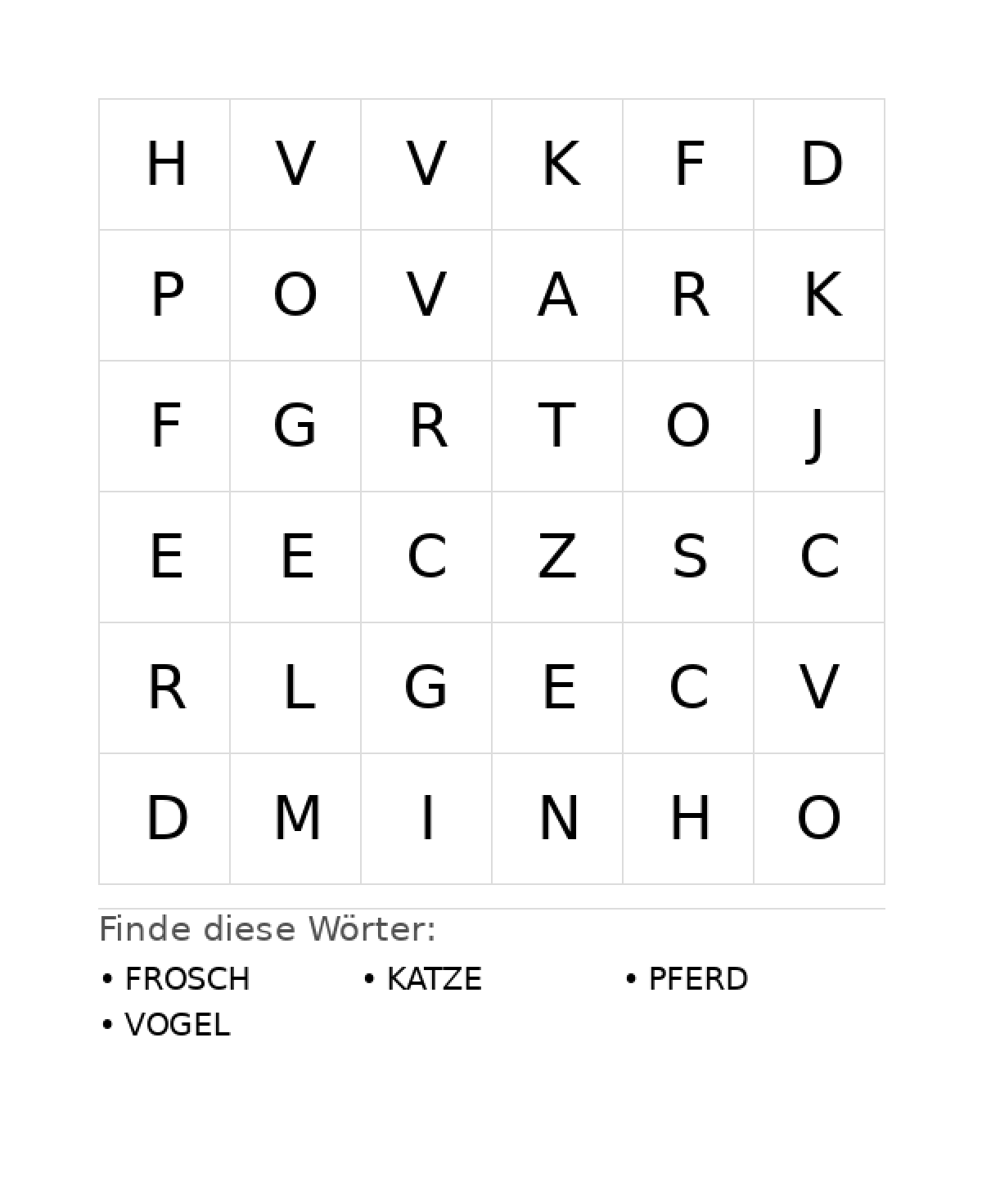 Wortsuchrätsel Wortsuchrätsel: Tiere für Vorschule aus der Kategorie Wortsuchrätsel - kostenlos ausdrucken