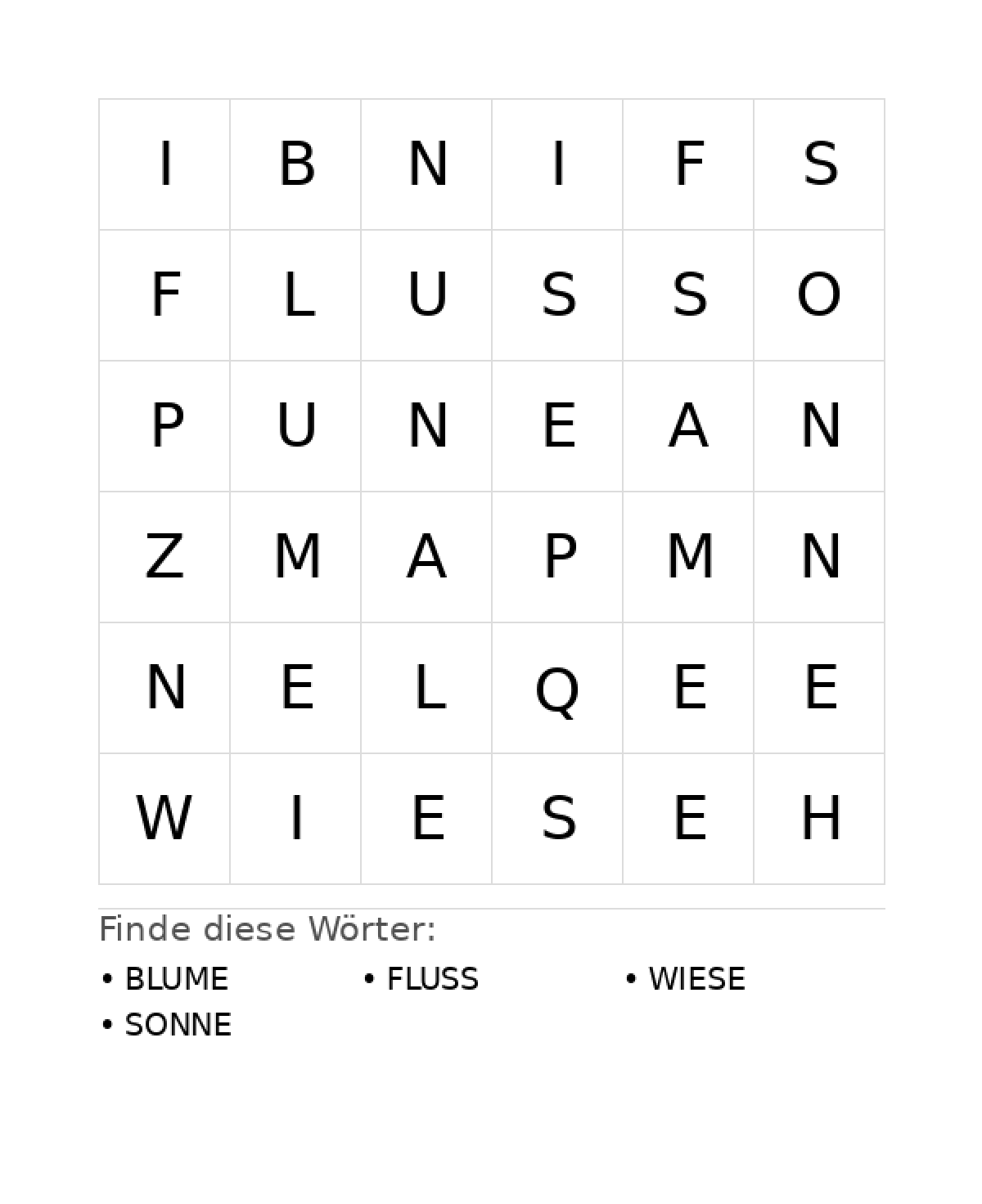 Wortsuchrätsel Wortsuchrätsel: Natur für Vorschule aus der Kategorie Wortsuchrätsel - kostenlos ausdrucken
